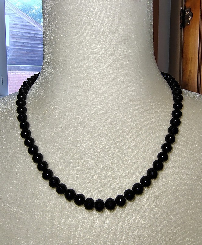 Vintage Black Lucite Beaded Necklace - 19" Single Strand gallery