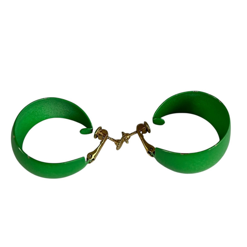 VTG Green Enamel Screw Back Clip-On Earrings Huggie Hoop Retro 80s Tapered 1" gallery