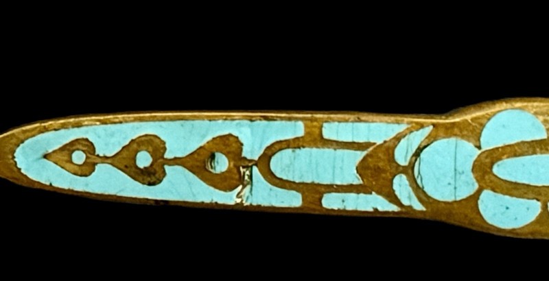 Antique Art Deco Era Turquoise Guilloche Brass Gold Wash Bar Brooch-~1920s gallery