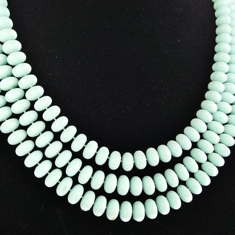 Vintage Continuous 33" inch LONG Hand Knotted Light Baby Blue Beaded Necklace gallery