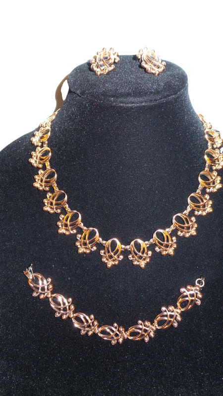 VINTAGE PARURE COPPER copyrightRENOIR SIGNED NECKLACE BRACELET AND EARRINGS SET gallery