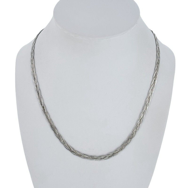 Braided Flat Herringbone Necklace | Estate Italy V Star Sterling Silver | 18″