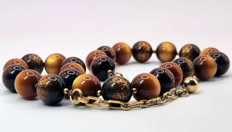 Vintage Trifari necklace Moonglow & Brown Confetti Lucite 1970-80's Collectible gallery