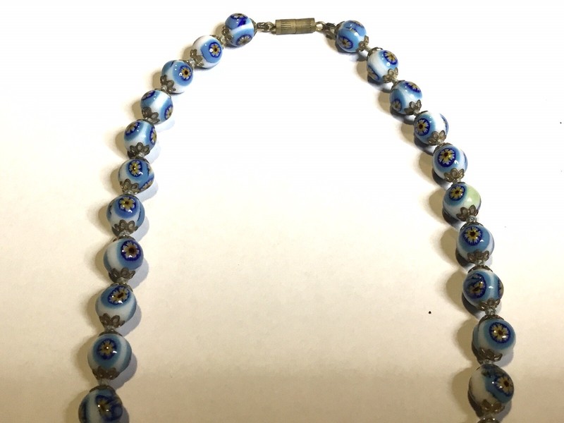 16” Vintage Venetian Millefiori Bead Necklace Colorful Blue Yellow Multi gallery