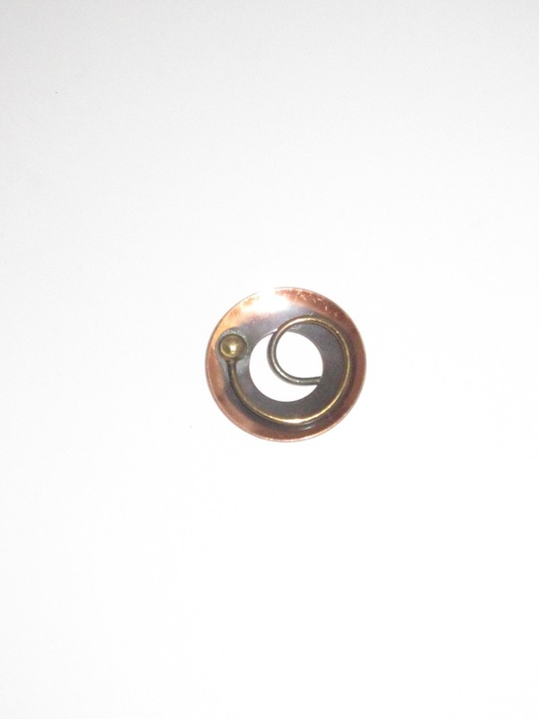 Genuine Copper Pin Brooch Abstract Round Shaped Metal Vintage Unique Small CHIC gallery