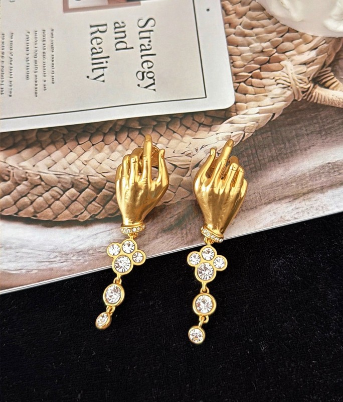 Schiaparelli Gold Hand Crystal Drop Clip Earrings gallery