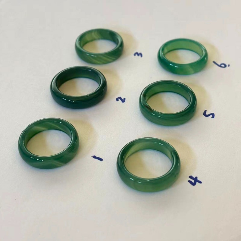 Natural Translucent Green Agate Band Rings, Width about 5-6mm, Size 7-8 gallery