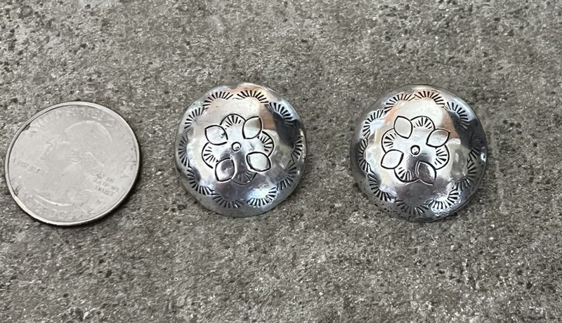 Vintage Southwestern Retro Western Puffy Etched Concho Silver Earrings gallery