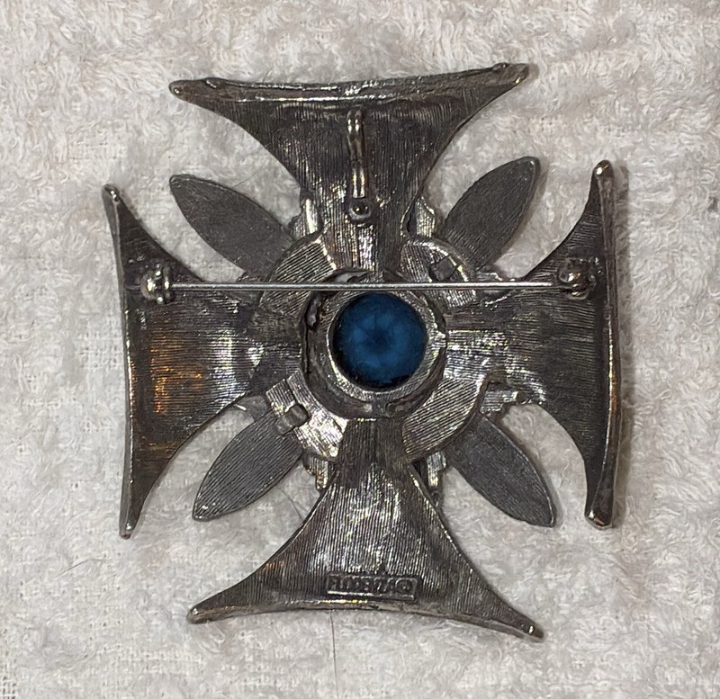 Vintage FLORENZA pendant brooch MALTESE CROSS IRON unknown gemstone medieval gallery