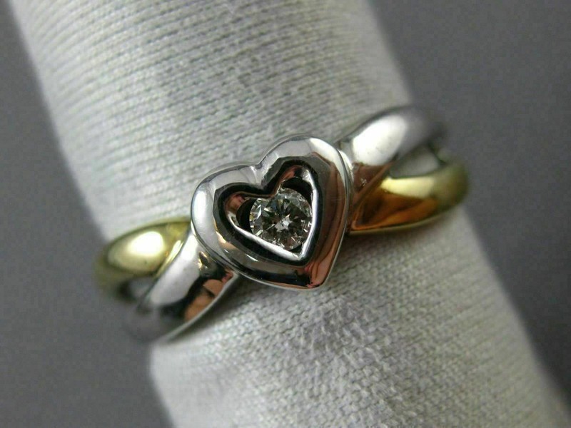 ESTATE .06CT DIAMOND 14KT WHITE & YELLOW GOLD 3D SOLITAIRE HEART FUN RING #15388 gallery