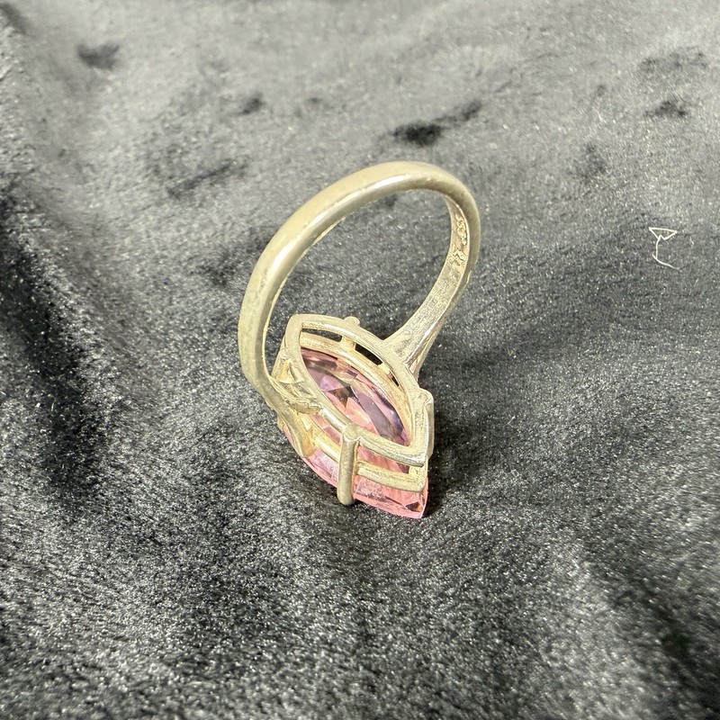 Vtg Sterling Silver Ring .925 Sz 7 Large Marquis Pink Stone Cocktail Statement gallery