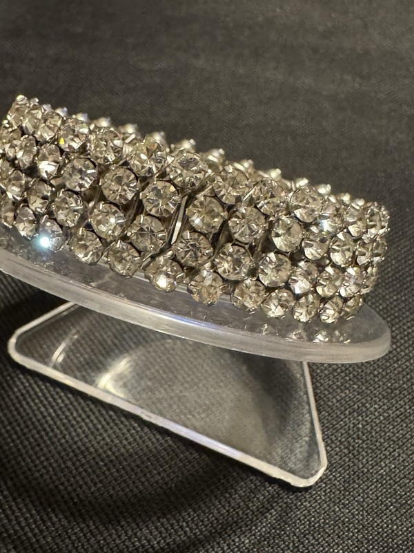 Airflex Silver-tone Expandable White Rhinestone Bracelet, Made In the USA gallery