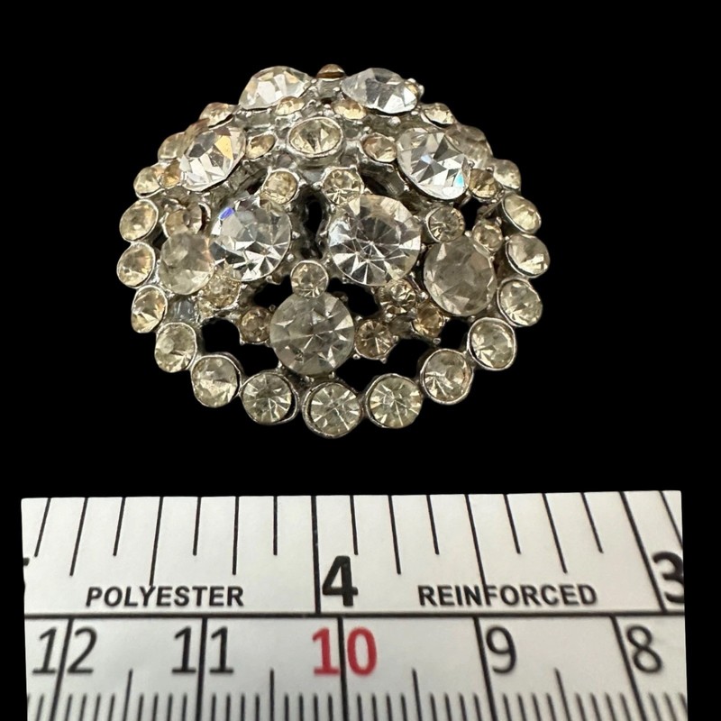 Vintage Clear Rhinestone Brooch Prong-set Round Dome Shaped