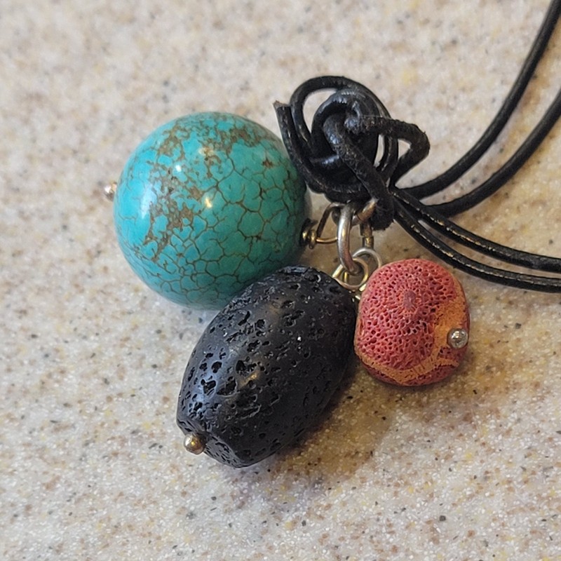 Sponge Coral Black Lava Rock Turquoise Blue Howlite 32in Cord Necklace Vintage gallery