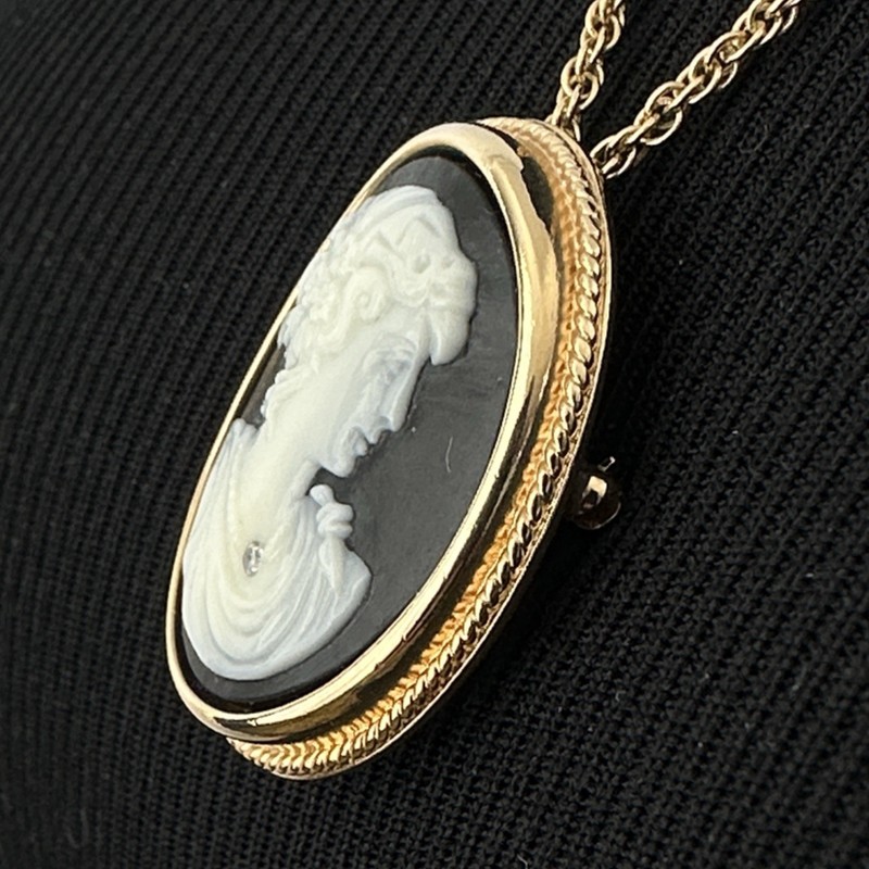 AVON vintage cameo set - brooch/pendant necklace & earrings black white gold gallery