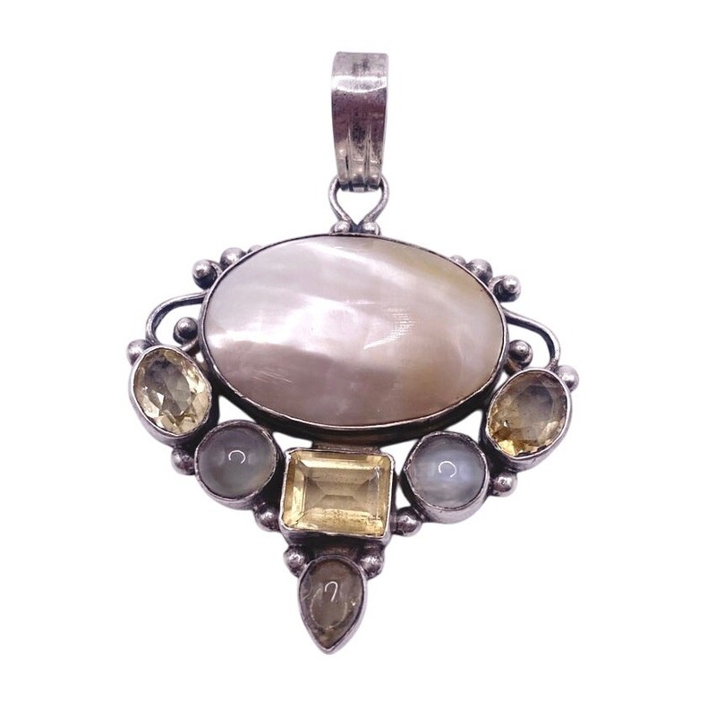 Sterling Silver Pendant with Mother of Pearl Citrine Moonstone 1995 gallery