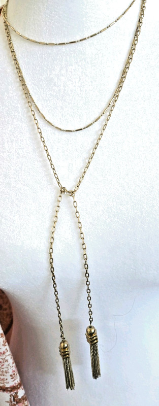 Designer NY Gold Tone Tassel Lariat Necklace Statement Rope Chain Drop Pendant