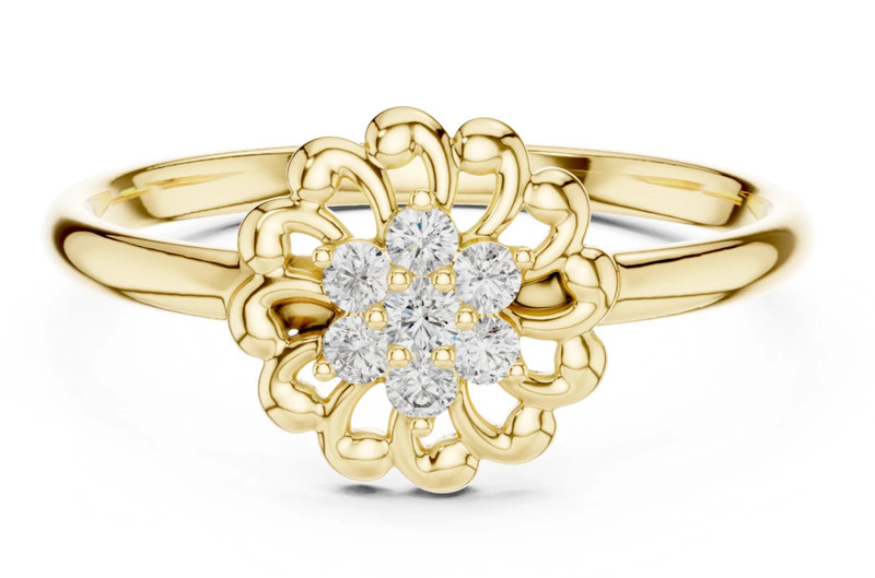 0.25TCW Round Cut White Moissanite Flower Shaped Ring In Pure 10K Yellow Gold FN