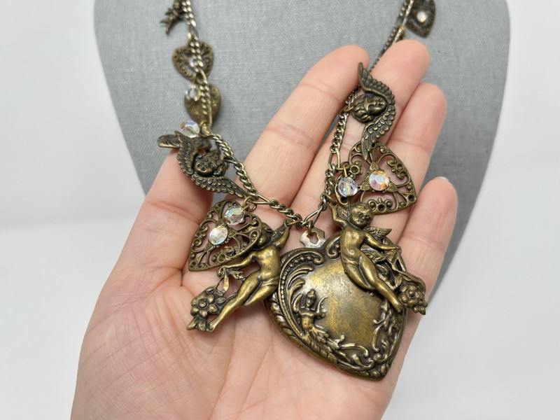 Victorian Revival Heart Cupid Charm Necklace Oversized Pididdly Links? gallery