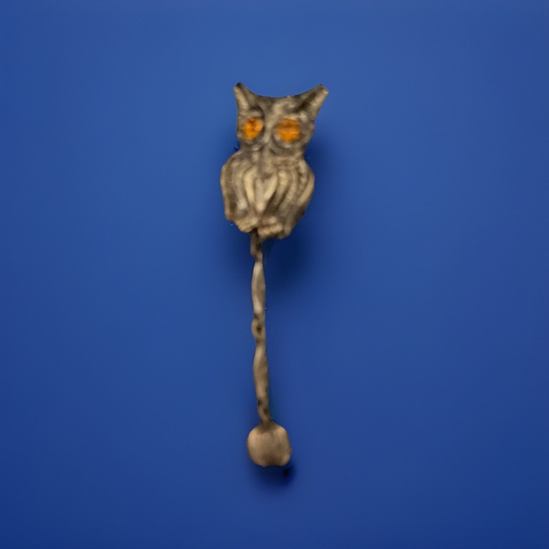 VTG Gold-tone metal articulated owl brooch with rhinestone eyes and dangle chain gallery
