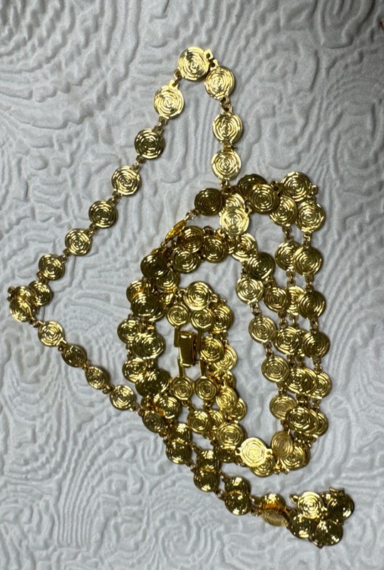 Liz Claiborne Signed Vintage 32" Double Strand Gold Tone Coin Disc Necklace gallery