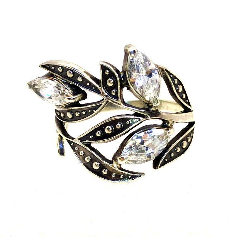 Vintage Luxury RING Silver 925 with Bright Stones -size: 8.25US (18.5mm) | #59 gallery