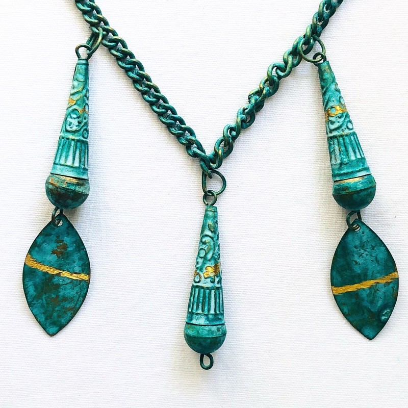 Vintage Metal Fringe Necklace Egyptian Revival Boho Tibetan Style Jewelry Gift