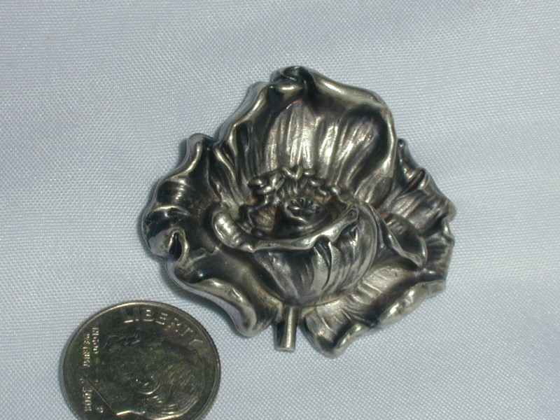 RARE~ ANTIQUE WILLIAM KERR STERLING SILVER POPPY BROOCH/ WATCH PIN- #1913! gallery