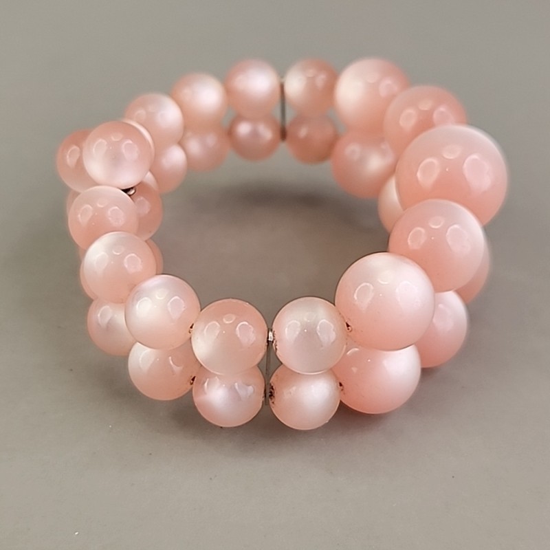Vintage Moonglow Wrap Bracelet Pink Graduated Lucite Layered Expands 6" gallery