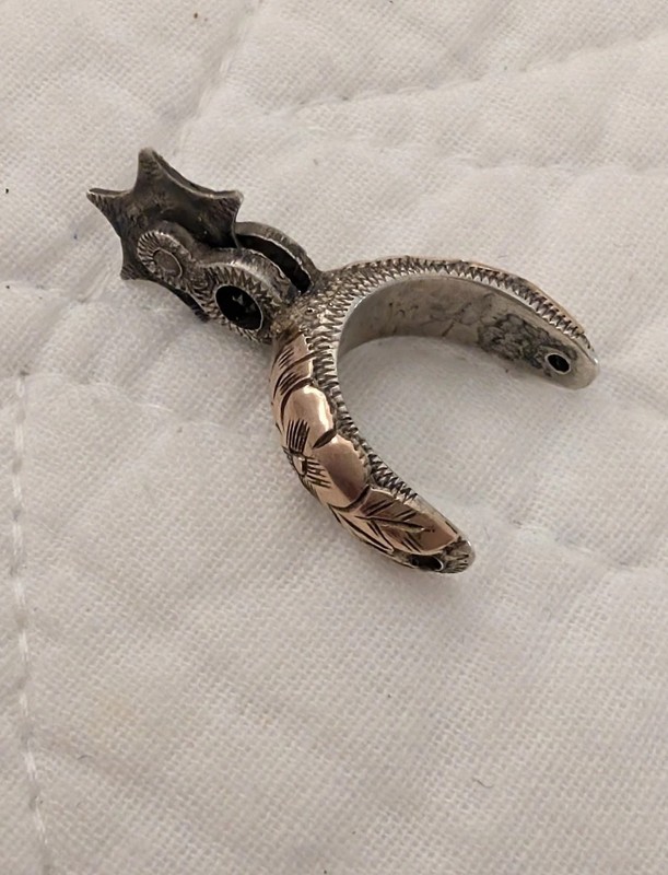Vintage Mexican Sterling Silver 18k Gold Cowboy Spur Charm Pendant Moving Rowel gallery