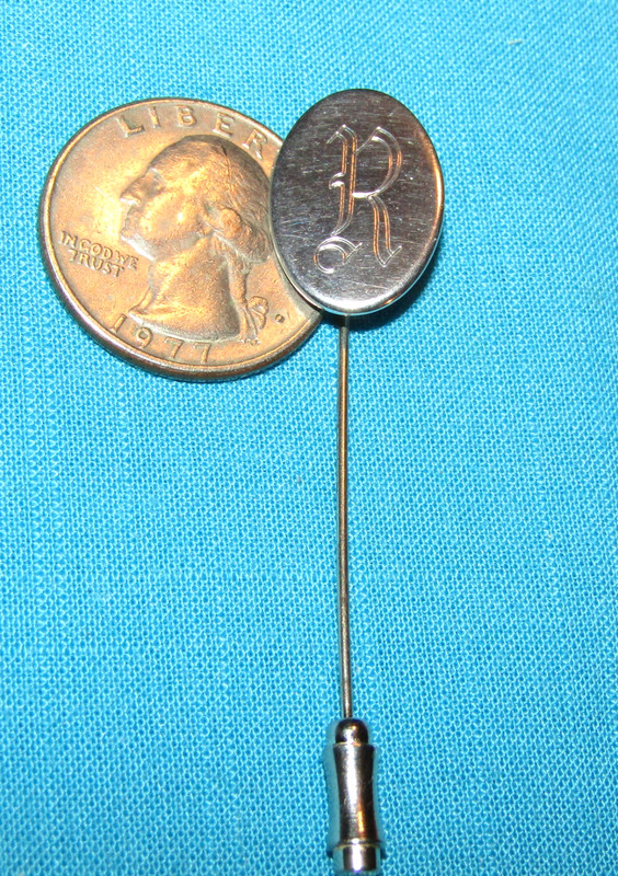 2 1/2″ Vintage Stick Pin With The initial “R” Engraved On An Oval Sterling Top