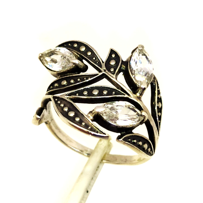 Vintage Luxury RING Silver 925 with Bright Stones -size: 8.25US (18.5mm) | #59 gallery