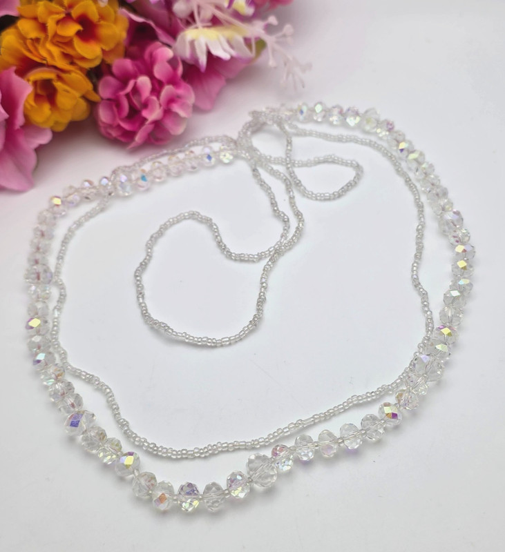 Aurora Borealis AB Crystal Beaded Necklace 36” Opera Length Continuous No Clasp