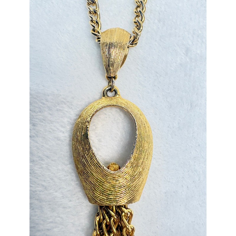 Vintage Gold‑Tone Tassel Necklace Oval Stations 1990s Fashion Jewelry gallery