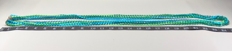 Vintage Plastic Beaded Necklace Blue Green Flapper 50" gallery