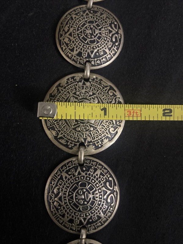 Vtg Bernice Goodspeed Sterling Silver Aztec Mayan Coin Calendar 8.5” Bracelet gallery