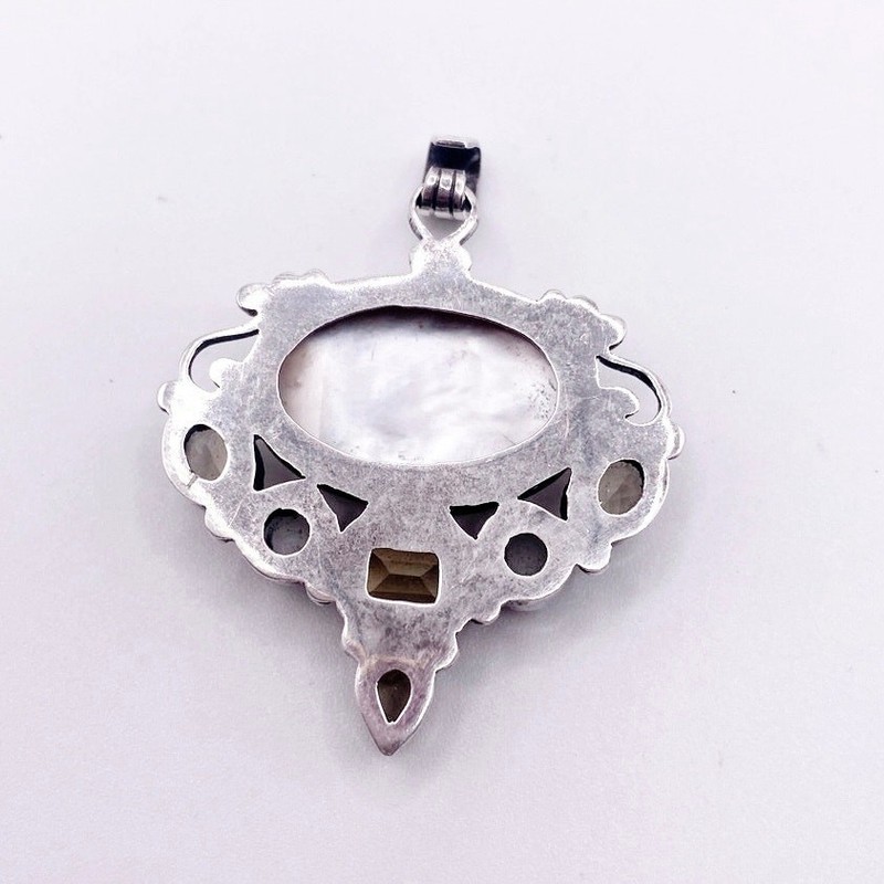 Sterling Silver Pendant with Mother of Pearl Citrine Moonstone 1995 gallery