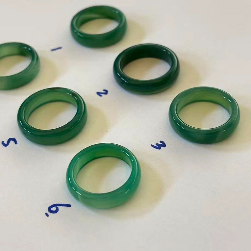 Natural Translucent Green Agate Band Rings, Width about 5-6mm, Size 7-8 gallery