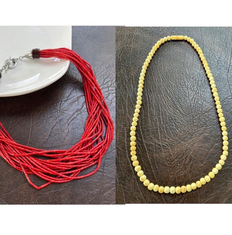 Antique vintage necklace carved round beads red coral beaded jewelry