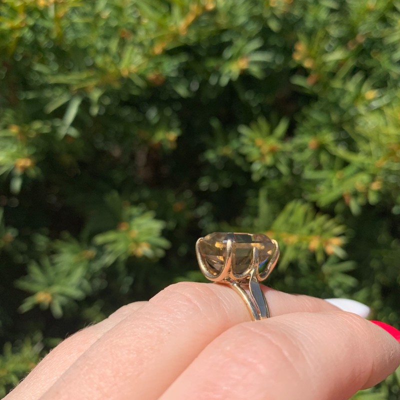 14k Gold Handwrought Emerald Cut Genuine Natural Smoky Quartz Ring (#J6607) gallery