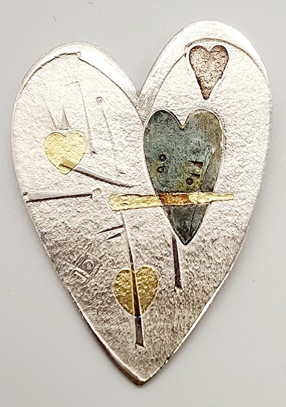 MARY ROGERS 22K Gold 999 Fine Silver Copper Vintage 2002 Amulet Heart Pin 16.4g