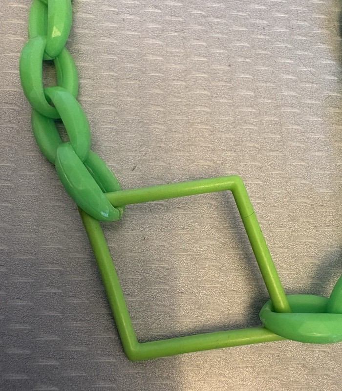 60s Mod Groovy Neon Lime Green Plastic Ring Rope Chain Necklace 48" Continuous gallery