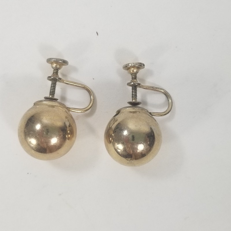 Vintage Earrings Screw Back Ball Gold Tone Huggie Screwback