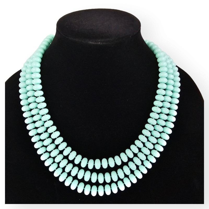 Vintage Continuous 33″ inch LONG Hand Knotted Light Baby Blue Beaded Necklace