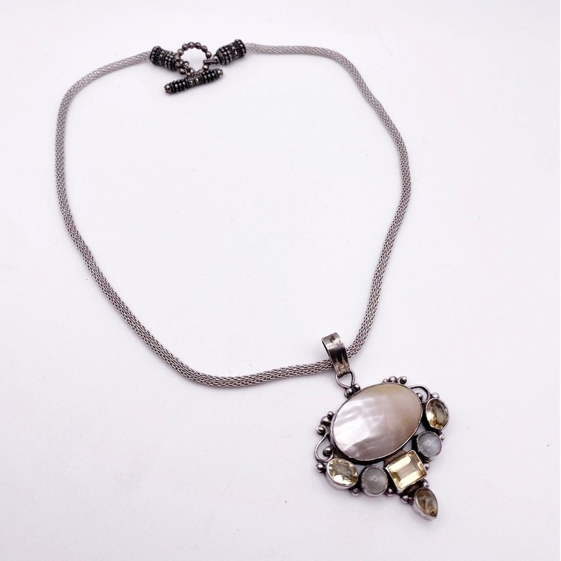 Sterling Silver Pendant with Mother of Pearl Citrine Moonstone 1995 gallery