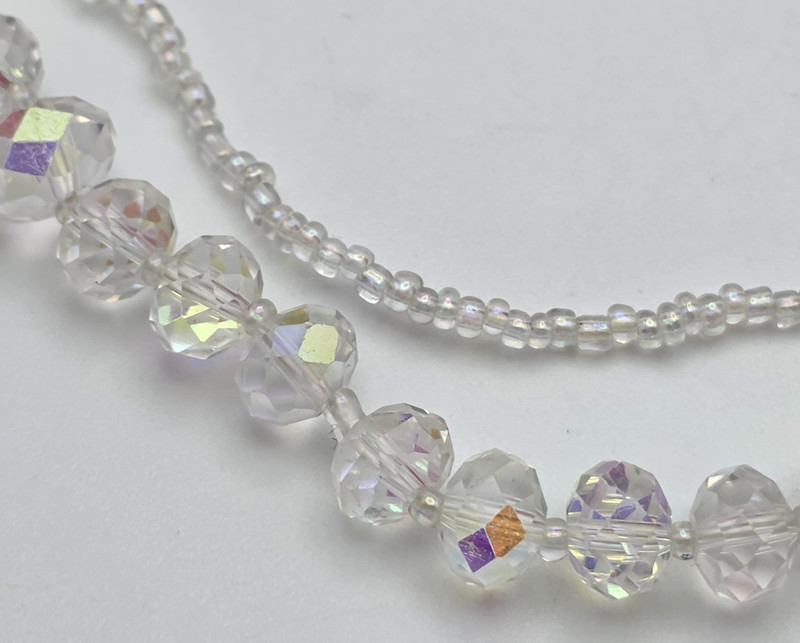 Aurora Borealis AB Crystal Beaded Necklace 36” Opera Length Continuous No Clasp gallery