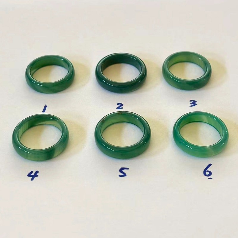 Natural Translucent Green Agate Band Rings, Width about 5-6mm, Size 7-8 gallery