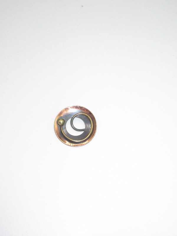 Genuine Copper Pin Brooch Abstract Round Shaped Metal Vintage Unique Small CHIC gallery
