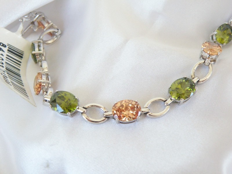 Vintage Sterling Silver 925 Gemstone Tennis Station Link Bracelet 7.5" gallery
