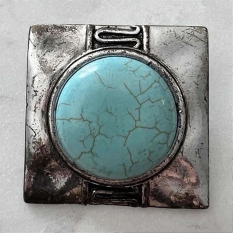 Vintage Turquoise Howlite and Silver Tone Square Collar Clip Brooch